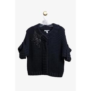 MaxMara Black Chunky Knit Beaded Embroider Cardigan Wool/Bead